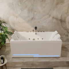 Empava 71-Inch Alcove Dual Massage Whirlpool Inline Heater 2-Person Bathtub with Revi-skin Therapy (EMPV-71PRO05)