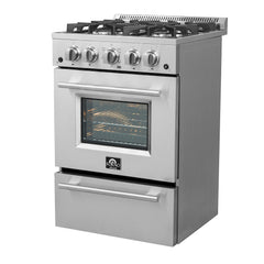 Forno Breno 24 in. Freestanding Gas Range, 2.3 cu. ft., 4 Sealed Burners, Storage Drawer, Stainless Steel (Model FFSGS6272-24)