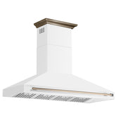 Forno Aria 60-Inch Wall-Mount Range Hood, 1200 CFM, Convertible Venting, White with Antique Brass Accents (FRHWM5095-60WHT)