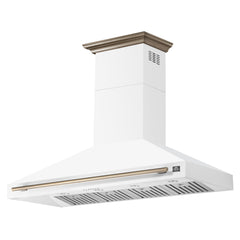 Forno Aria 60-Inch Wall-Mount Range Hood, 1200 CFM, Convertible Venting, White with Antique Brass Accents (FRHWM5095-60WHT)