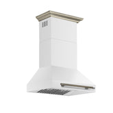 FORNO Aria 30-Inch Wall-Mount Convertible Range Hood, 600 CFM, White with Antique Brass Accents (Model FRHWM5095-30WHT)