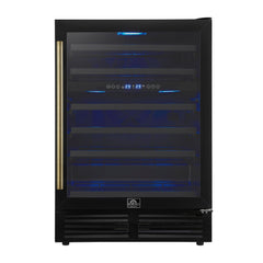 FORNO Bacchino 24-Inch Dual Zone Wine Cooler, 51-Bottle Capacity, Triple-Glass Door, Black with Antique Brass Accents (FWCDR6634-24KBLK)