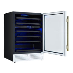 FORNO Bacchino 24-Inch Dual Zone Wine Cooler, 51-Bottle Capacity, Triple-Glass Door, LED Interior Lighting, White with Antique Brass Accents (FWCDR6634-24WHT)