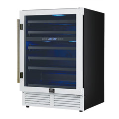 FORNO Bacchino 24-Inch Dual Zone Wine Cooler, 51-Bottle Capacity, Triple-Glass Door, LED Interior Lighting, White with Antique Brass Accents (FWCDR6634-24WHT)
