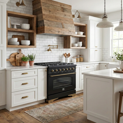 FORNO Antico 36 in. Gas Range, 4.5 cu. ft., 6 Sealed Burners, Black with Antique Brass Accents (Model FFSGS6219-36BLK)