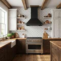 Forno Aria 30-Inch Wall-Mounted Convertible Range Hood, 600 CFM, Black with Antique Brass Accents (Model FRHWM5095-30BLK)