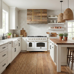 Forno Antico 48-Inch Dual Fuel Range, 5.5 cu. ft. Oven, 8 Sealed Burners, Griddle, White with Antique Brass Accents (FFSGS6113-48WHT)