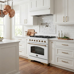 Forno Antico 36 in. Gas Range, 4.5 cu. ft. Oven, 6 Sealed Burners, White with Antique Brass Accents (Model FFSGS6219-36WHT)