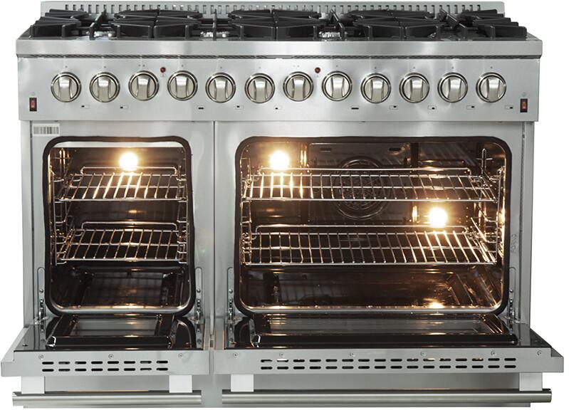FORNO Appliance Package - 48" Gas Burner, Electric Oven Range, Range Hood, 60" Refrigerator, AP-FFSGS6156-48-15