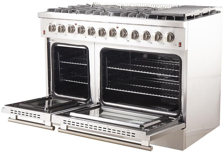 FORNO Appliance Package - 48" Dual Fuel Range, 48" Range Hood, 48" Refrigerator, AP-FFSGS6156-48-10