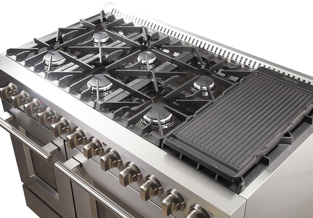 FORNO Appliance Package - 48" Gas Burner, Electric Oven Range, Range Hood, 36" Refrigerator, AP-FFSGS6156-48-20
