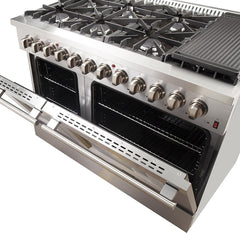 FORNO Appliance Package - 48" Dual Fuel Range, 48" Range Hood, Dishwasher, 48" Refrigerator, Microwave Drawer, Wine Cooler, AP-FFSGS6156-48-14