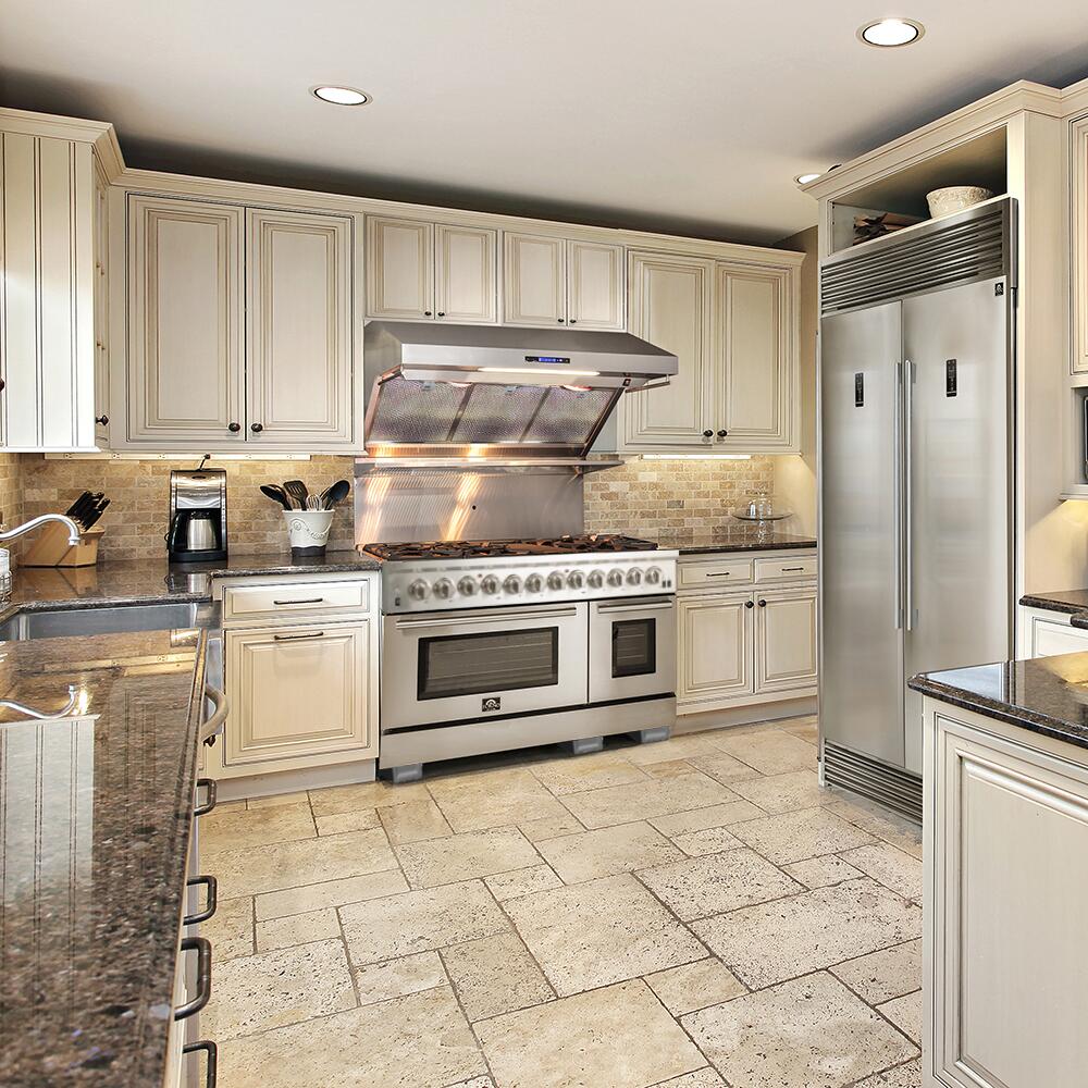 FORNO Appliance Package - 48" Gas Burner, Electric Oven Range, Wall Mount Range Hood, AP-FFSGS6156-48-19