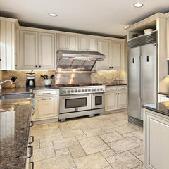 FORNO Appliance Package - 48" Gas Burner, Electric Oven Range, Wall Mount Range Hood, AP-FFSGS6156-48-19
