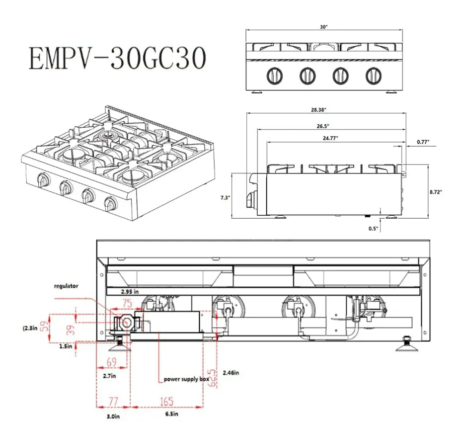 Empava 30-Inch Pro-Style Slide-In Natural Gas Cooktop (EMPV-30GC30)