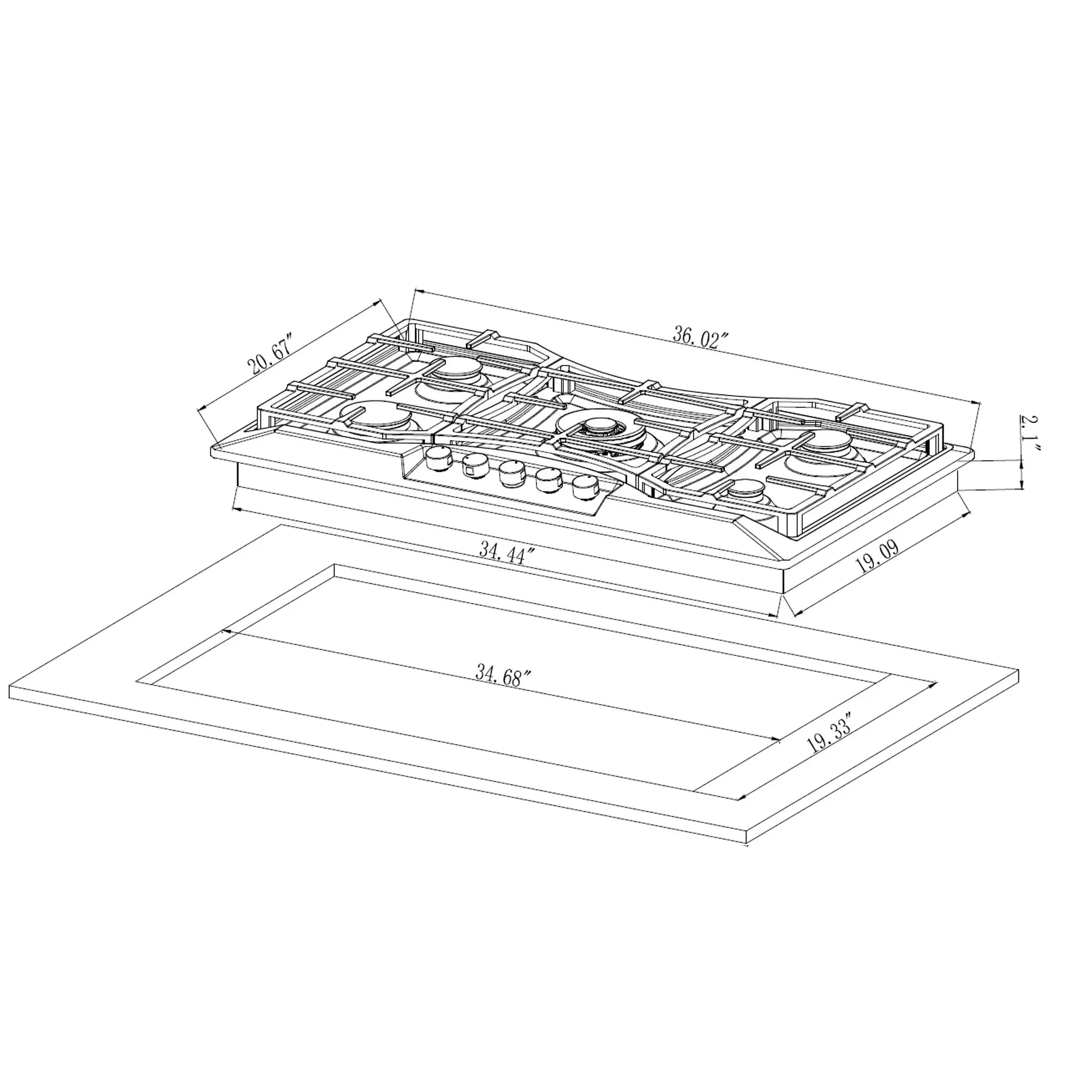 Empava 36-Inch Built-In Natural Gas Cooktops in Stainless Steel (EMPV-36GC24)