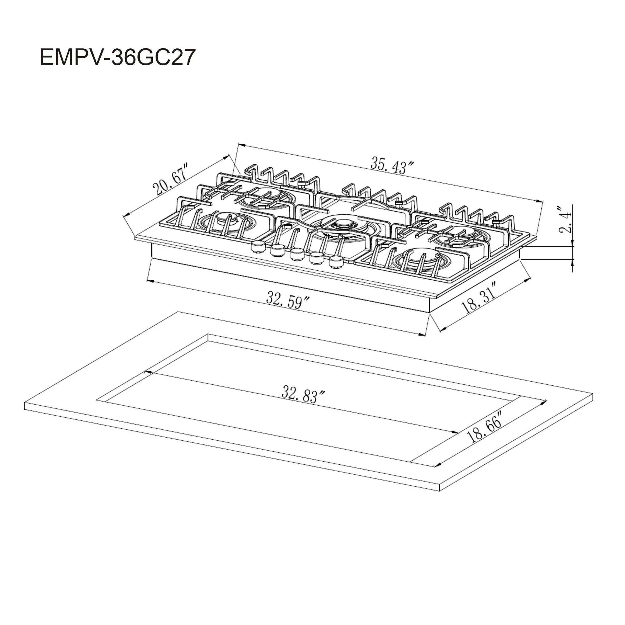 Empava 36-Inch Built-In Natural Gas Cooktops in Black (EMPV-36GC27)