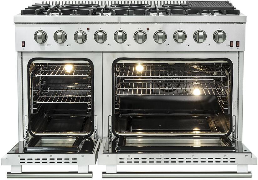 FORNO Appliance Package - 48 Inch Gas Range, Wall Mount Range Hood, Microwave Drawer, Dishwasher, AP-FFSGS6244-48-6