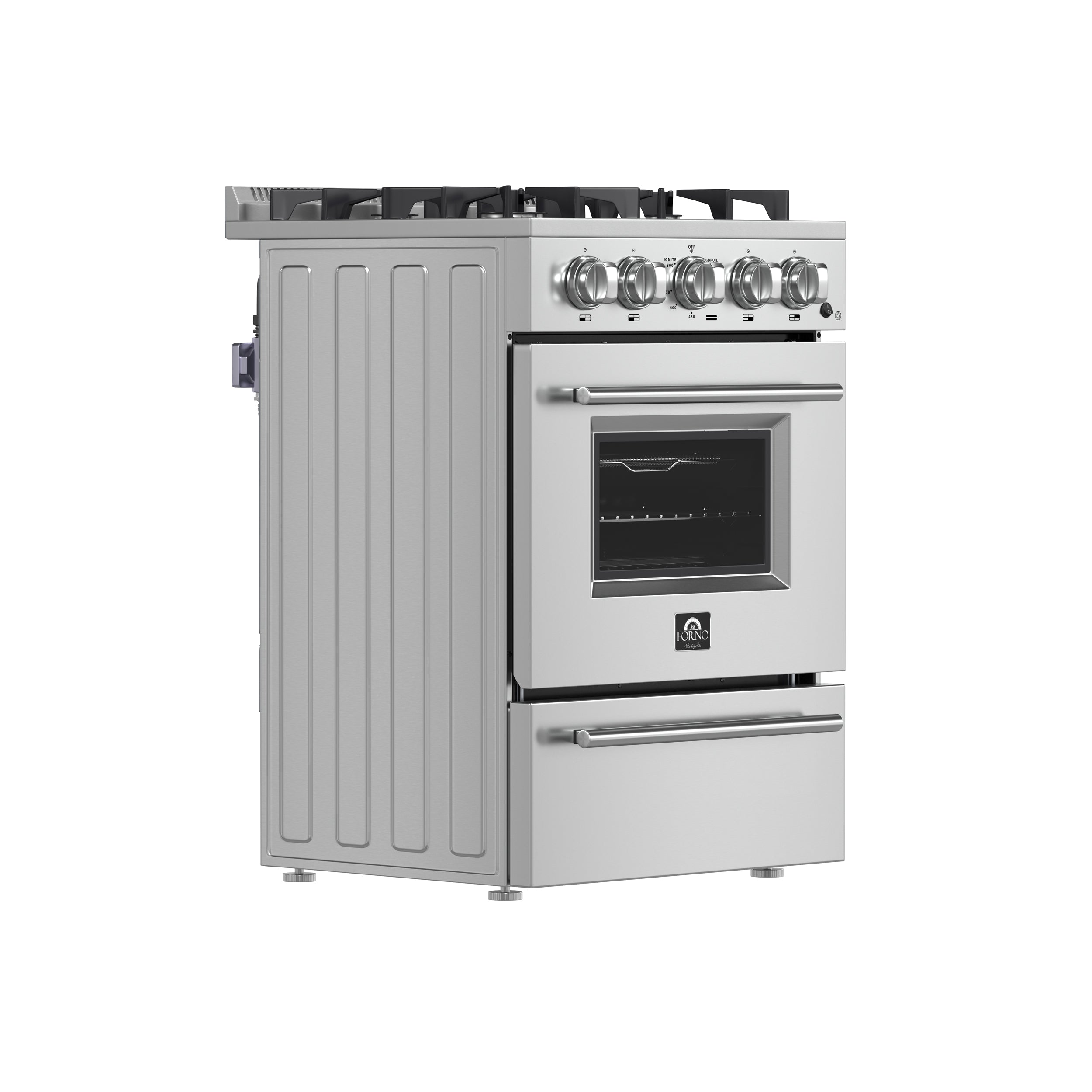 Forno Breno 24 in. Freestanding Gas Range, 2.3 cu. ft., 4 Sealed Burners, Storage Drawer, Stainless Steel (Model FFSGS6272-24)