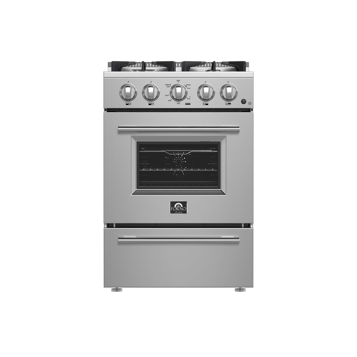 Forno Breno 24 in. Freestanding Gas Range, 2.3 cu. ft., 4 Sealed Burners, Storage Drawer, Stainless Steel (Model FFSGS6272-24)