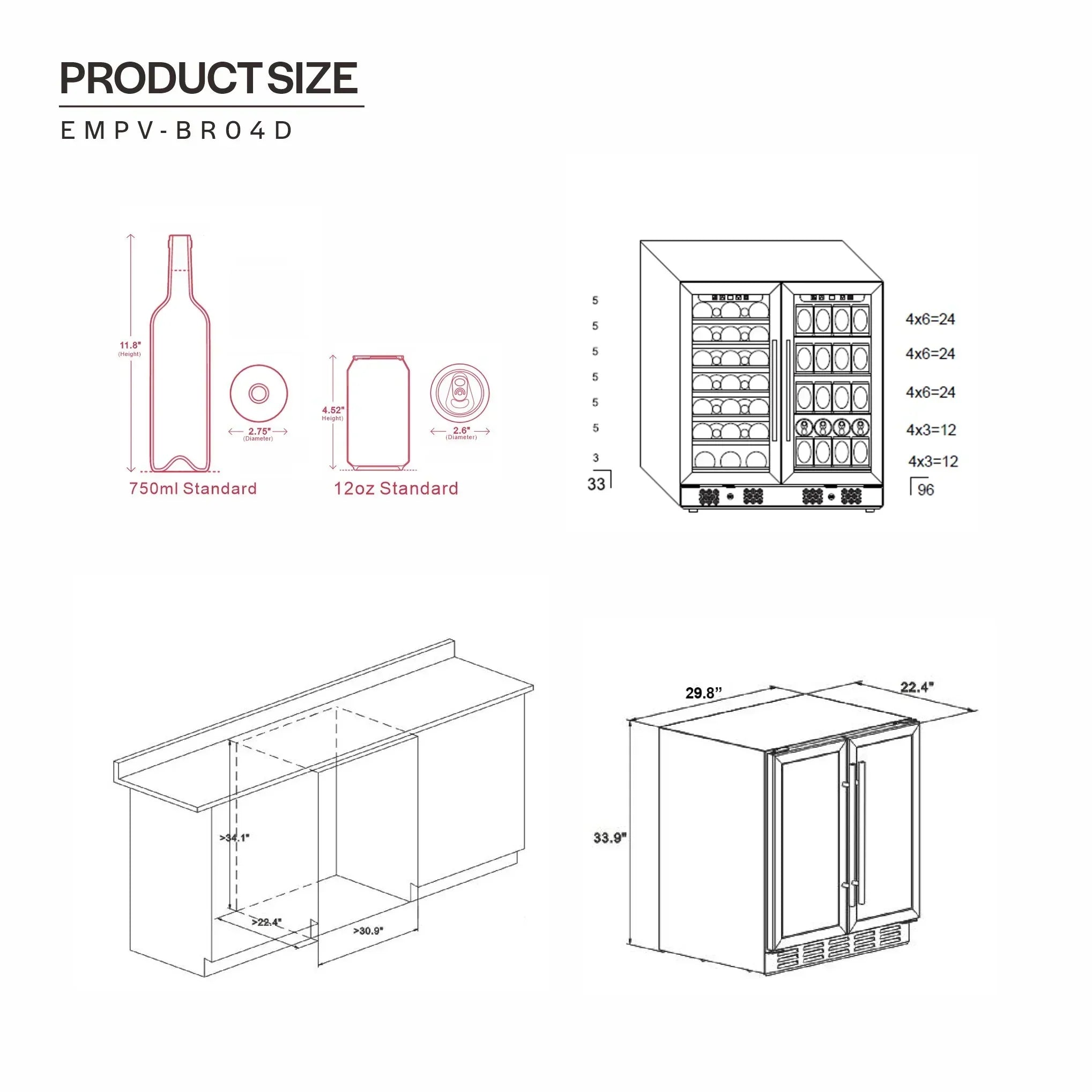 Empava Dual Zone 33 Bottles Wine Cooler in Stainless Steel with Glass Door (EMPV-BR04D)