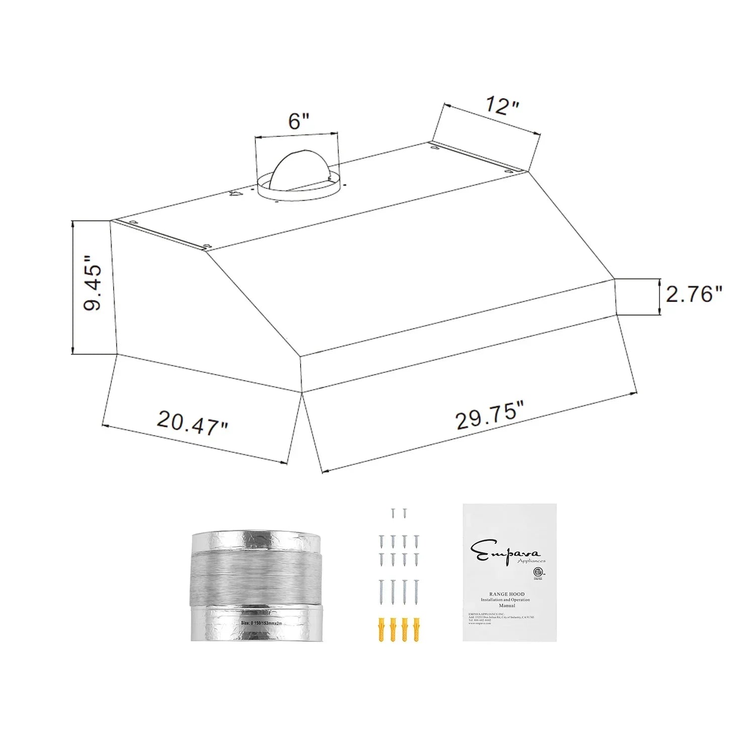 Empava 30-Inch 400 CFM Ducted Under Cabinet Range Hood (EMPV-30RH07)