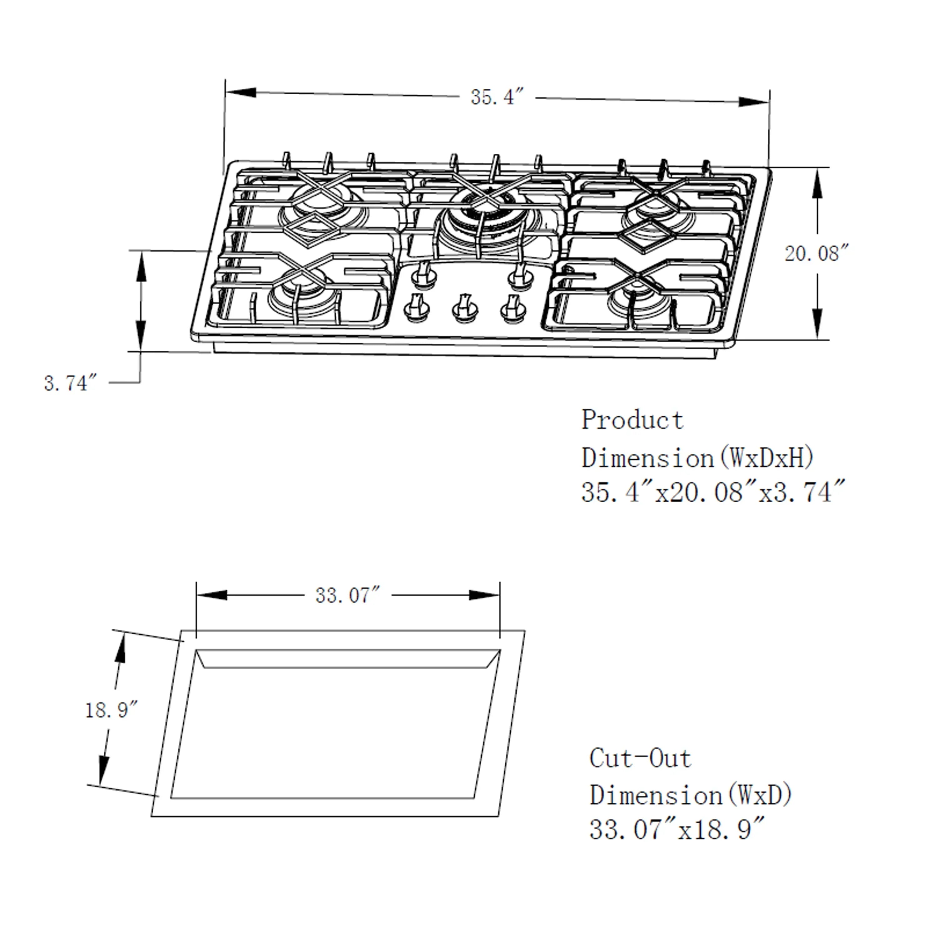 Empava 36-Inch Built-In Natural Gas Cooktops in Stainless Steel (EMPV-36GC5B90S)