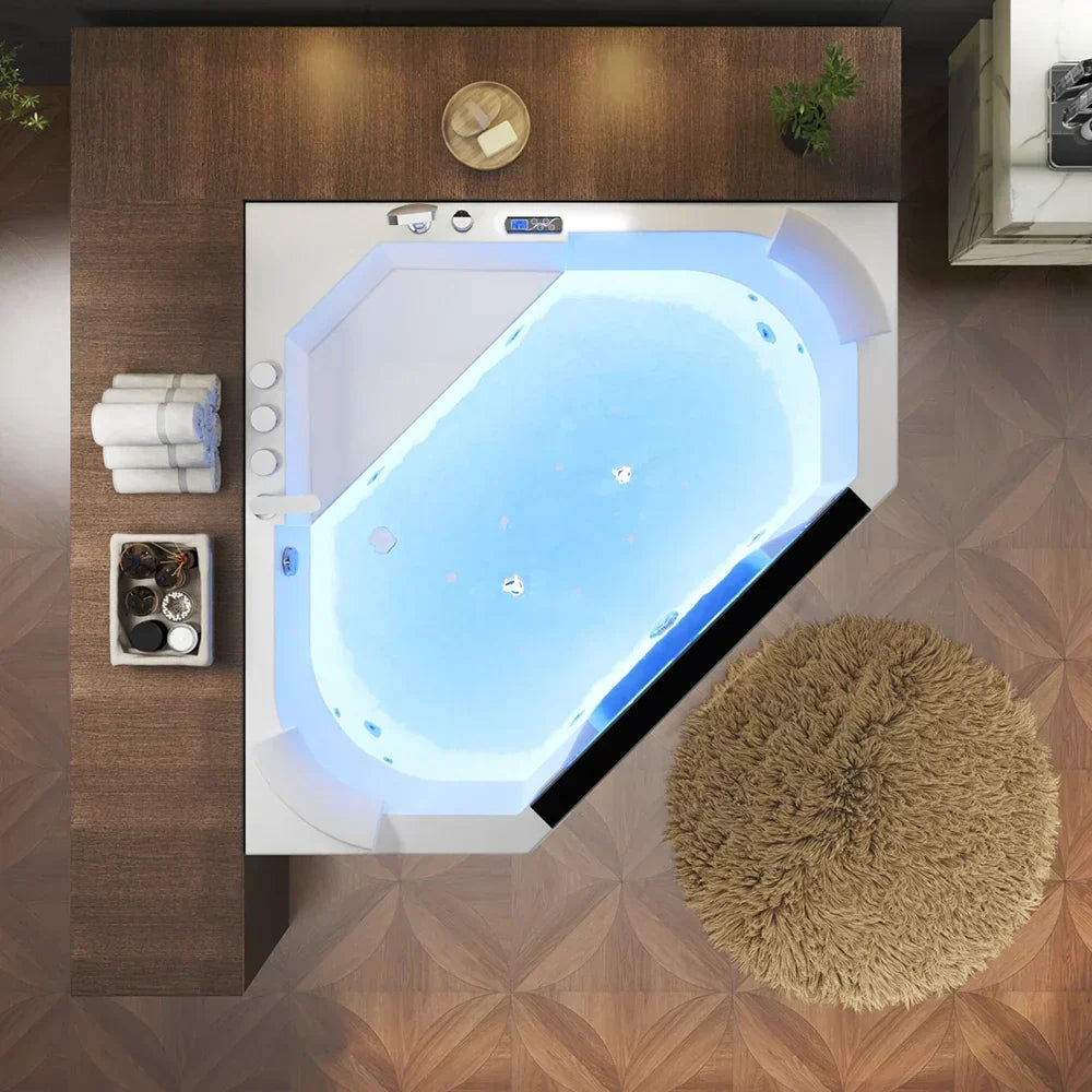 Empava 59-Inch Alcove Combo Massage Whirlpool Inline Heater LED Tub with Left Drain (EMPV-59PRO03)