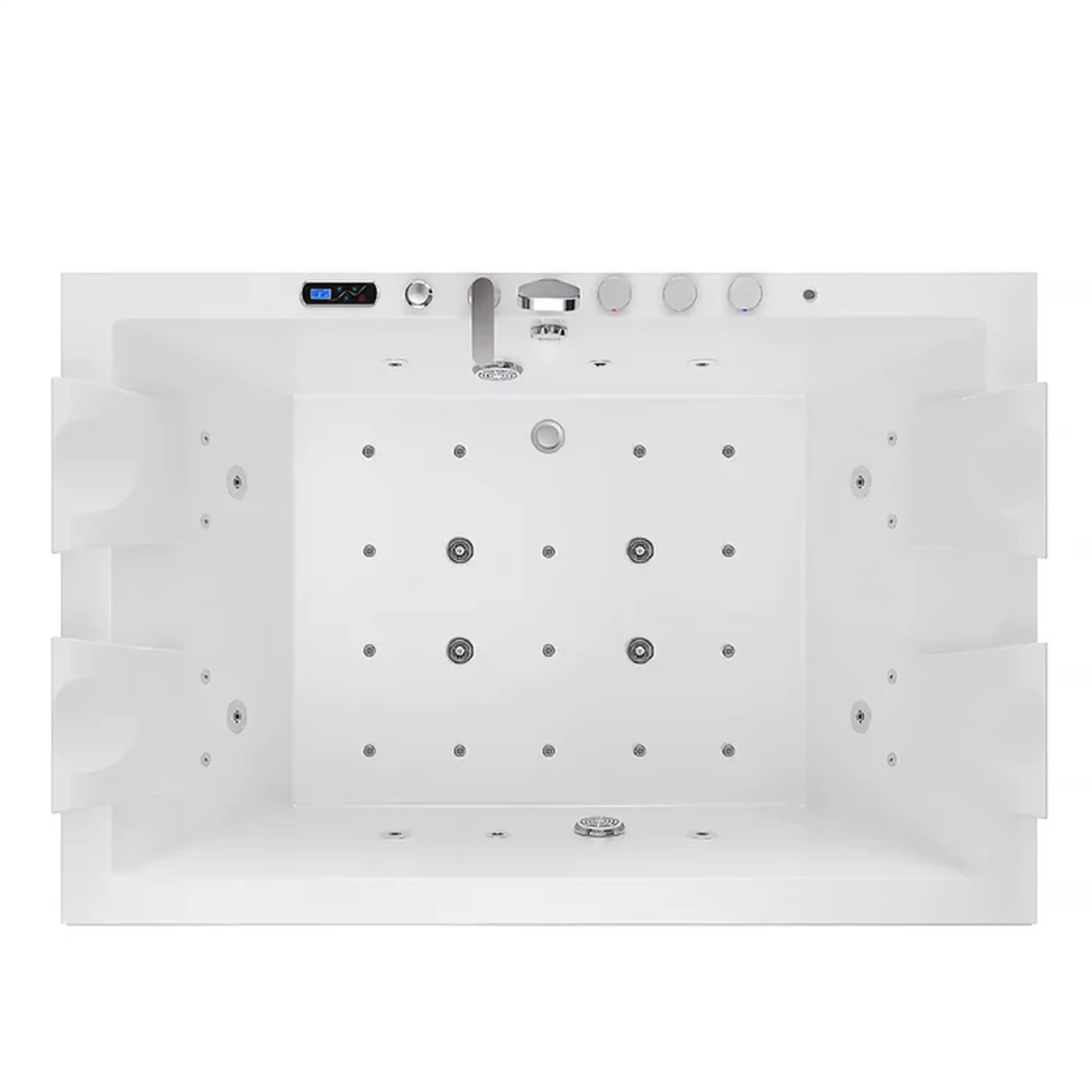 Empava 71-Inch Alcove Dual Massage Whirlpool Inline Heater 2-Person Bathtub with Revi-skin Therapy (EMPV-71PRO05)
