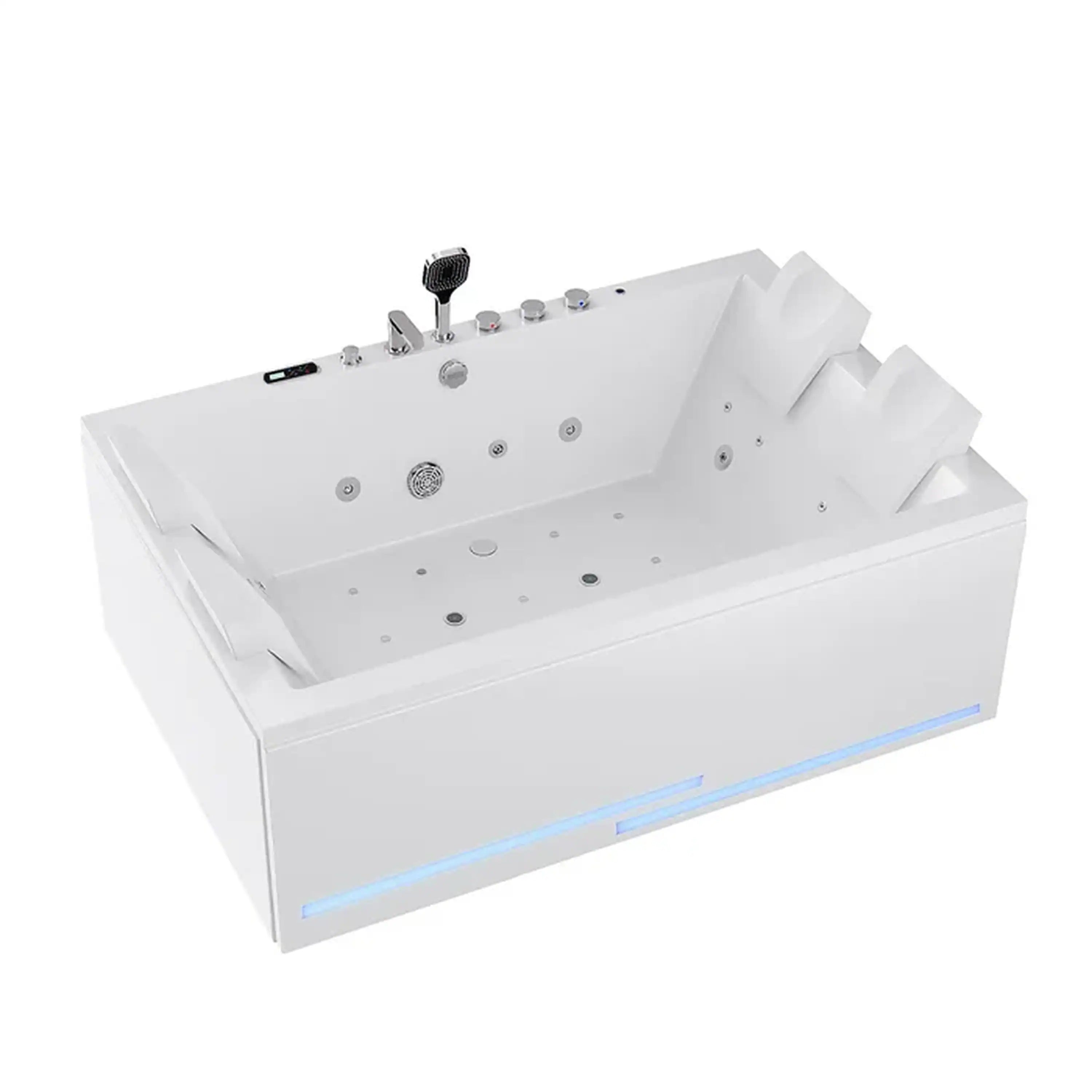 Empava 71-Inch Alcove Dual Massage Whirlpool Inline Heater 2-Person Bathtub with Revi-skin Therapy (EMPV-71PRO05)