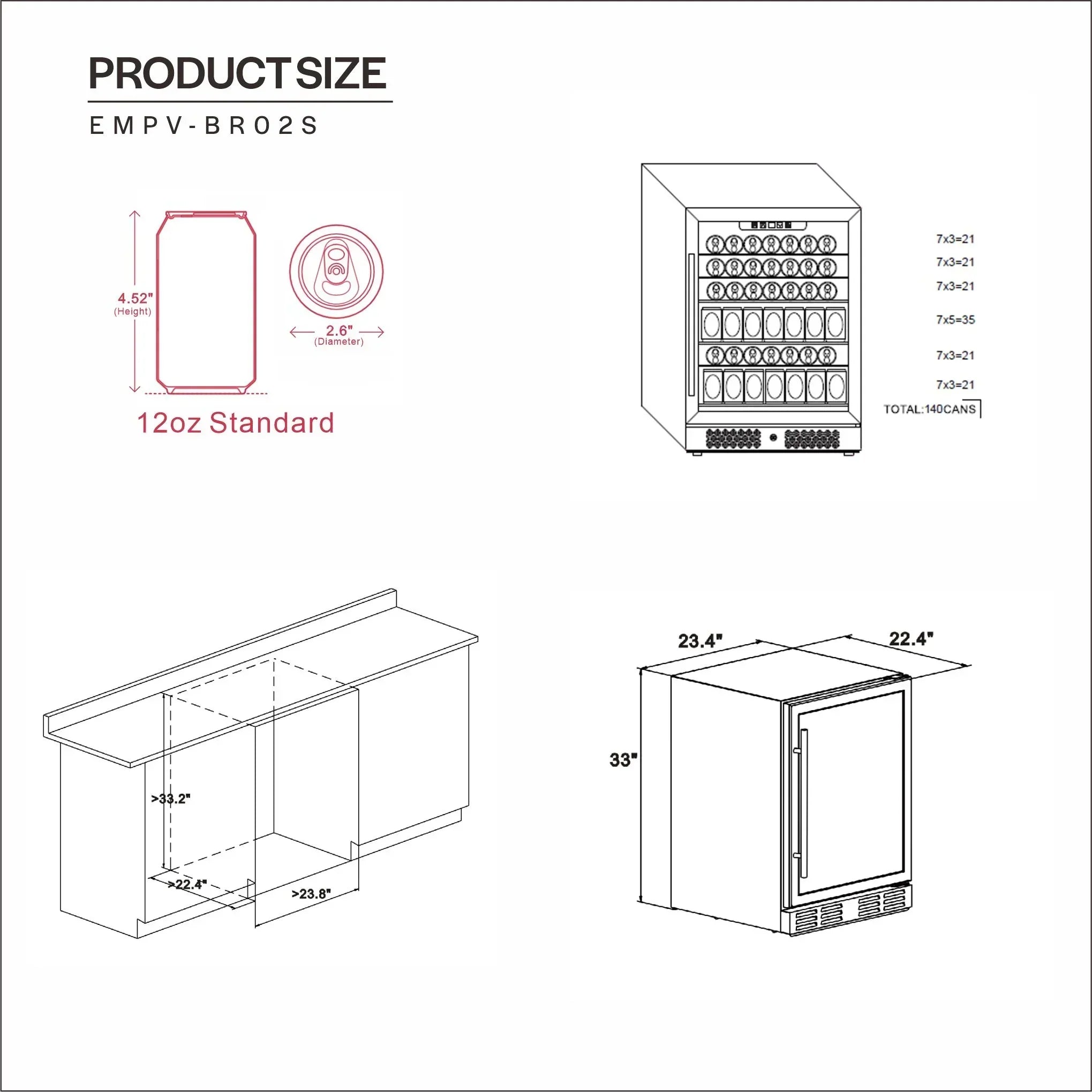 Empava 24-Inch Freestanding and Built-In Beverage Fridge (EMPV-BR02S)