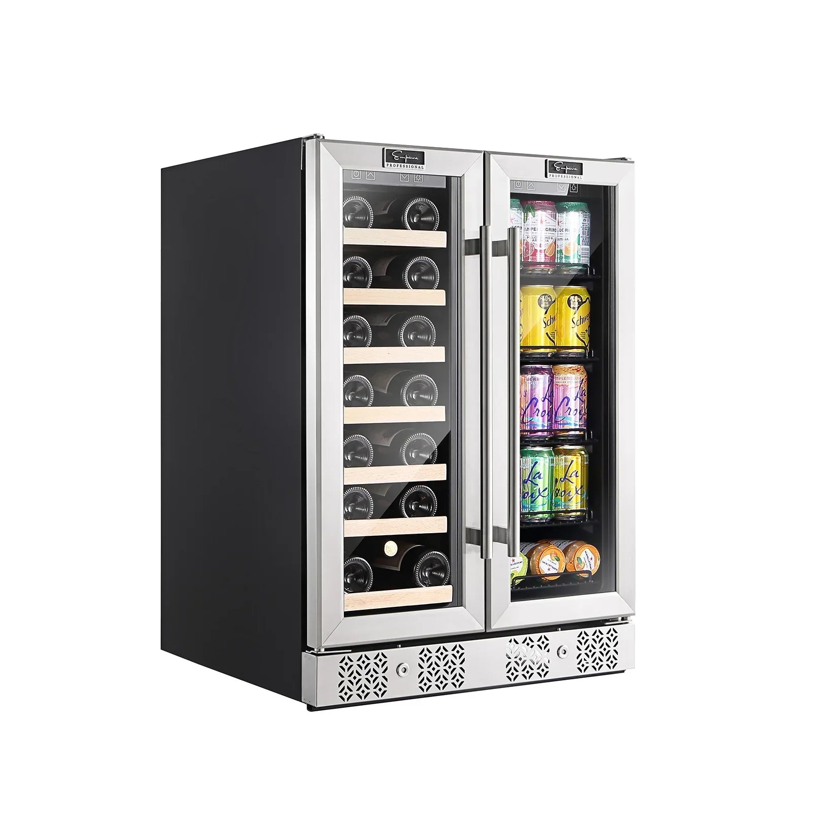 Empava 24-Inch Dual Zone Freestanding Built-In Wine Cooler and Beverage Fridge in Stainless Steel with Glass door (EMPV-BR03D)
