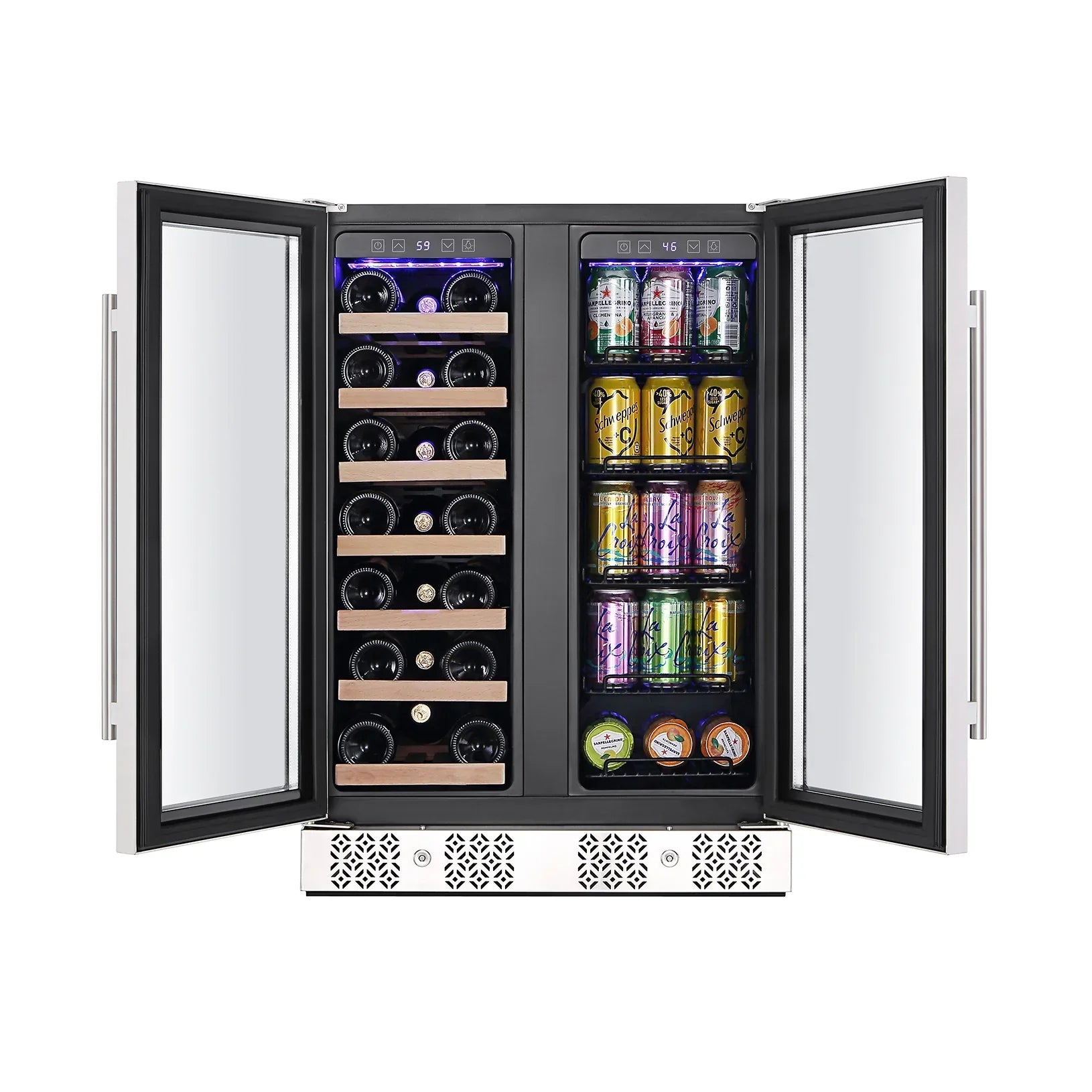 Empava 24-Inch Dual Zone Freestanding Built-In Wine Cooler and Beverage Fridge in Stainless Steel with Glass door (EMPV-BR03D)