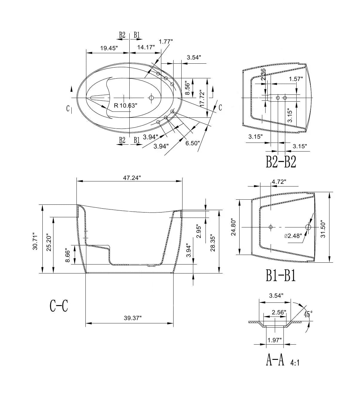 Empava 48-Inch  Freestanding Air Bathtub (EMPV-48JT011)