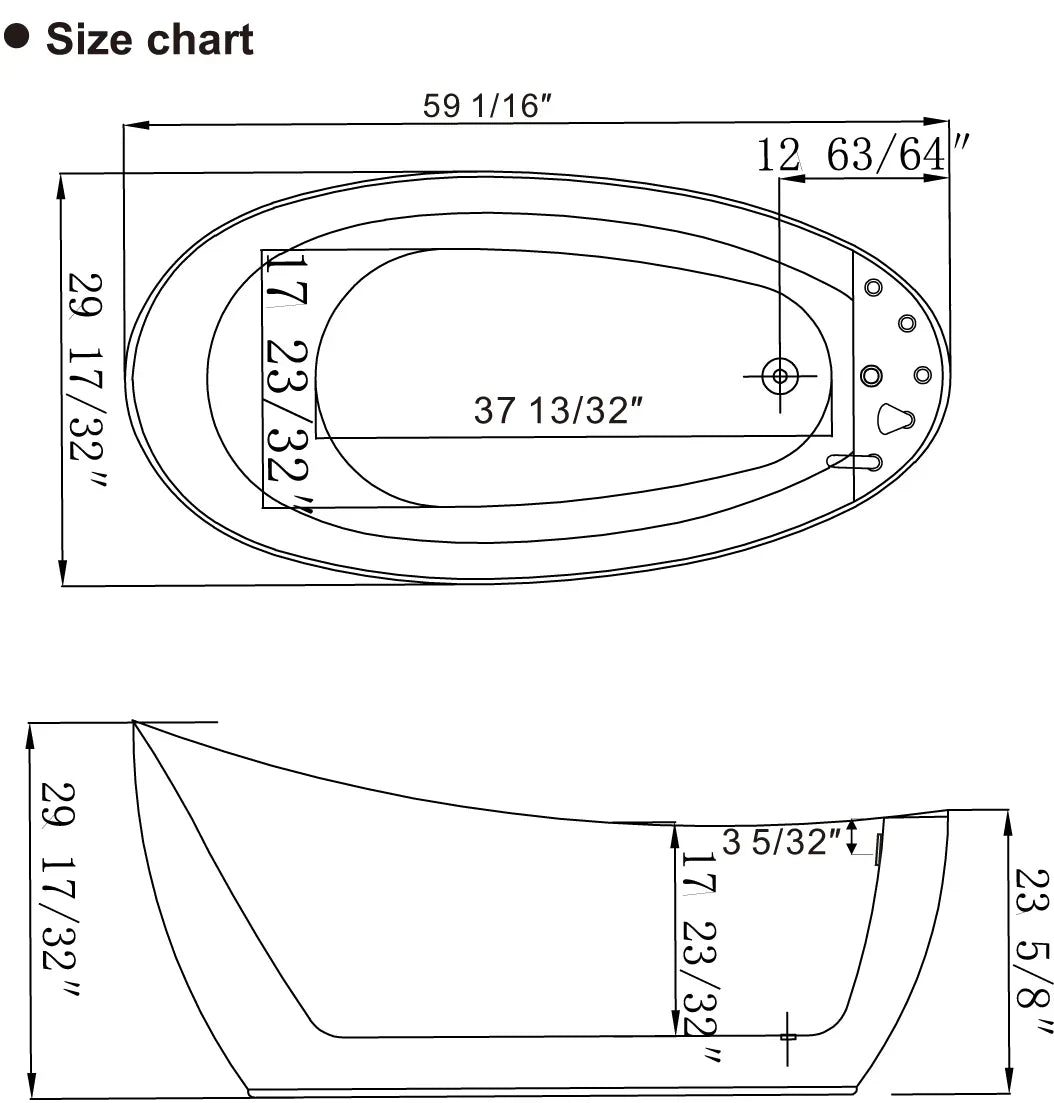 Empava 59-Inch Whirlpool Freestanding Acrylic Bathtub (EMPV-59AIS04)