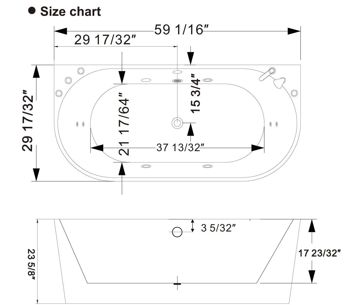 Empava 59-Inch Whirlpool Acrylic Alcove Bathtub (EMPV-59AIS06)