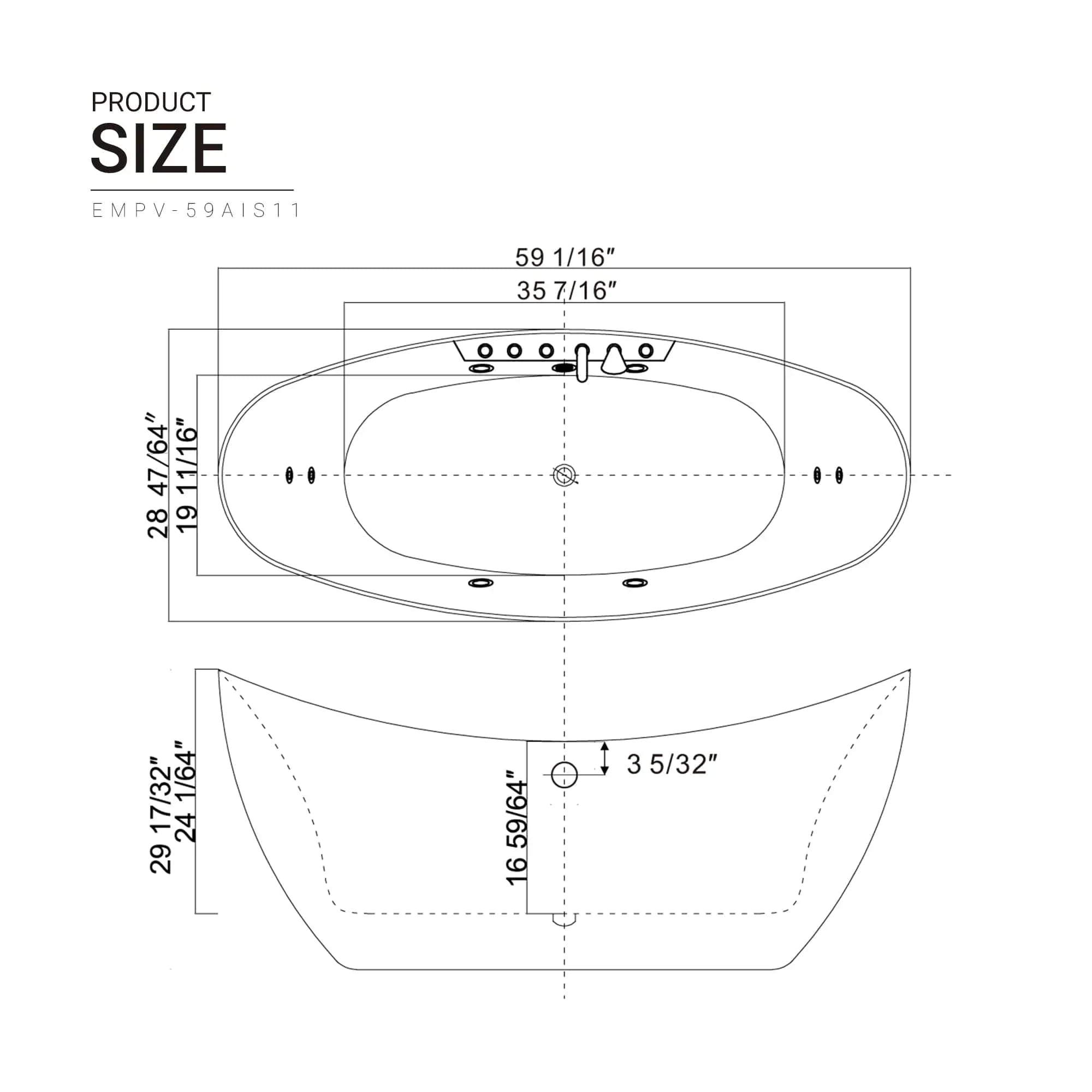 Empava 59-Inch Whirlpool Freestanding Acrylic Bathtub (EMPV-59AIS11)