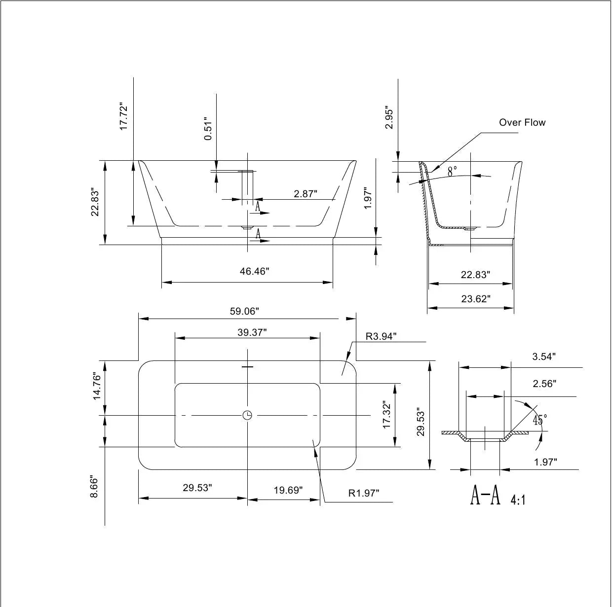 Empava 59-Inch Freestanding Soaking Bathtub (EMPV-59FT1511)