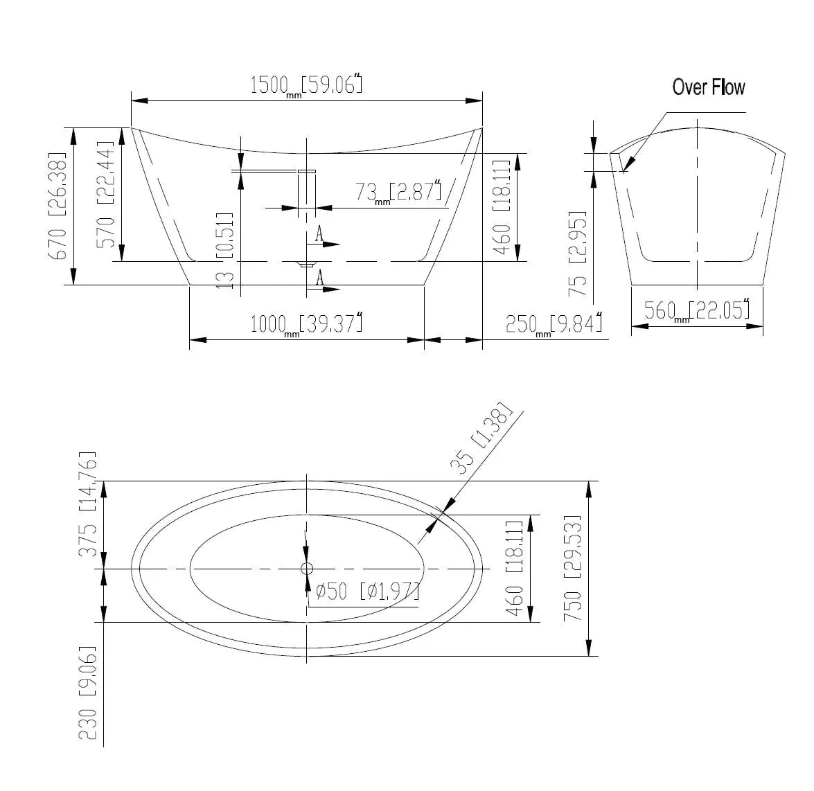 Empava 59-Inch Freestanding Soaking Bathtub (EMPV-59FT1518)