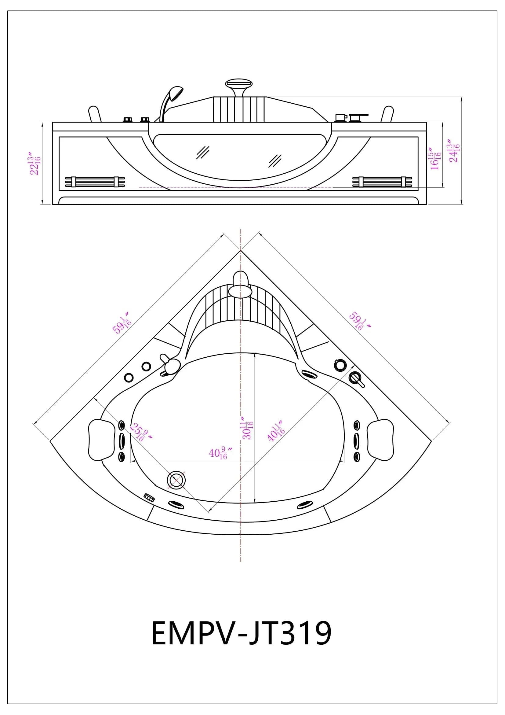 Empava 59-Inch Whirlpool LED Corner Bathtub (EMPV-59JT319LED)