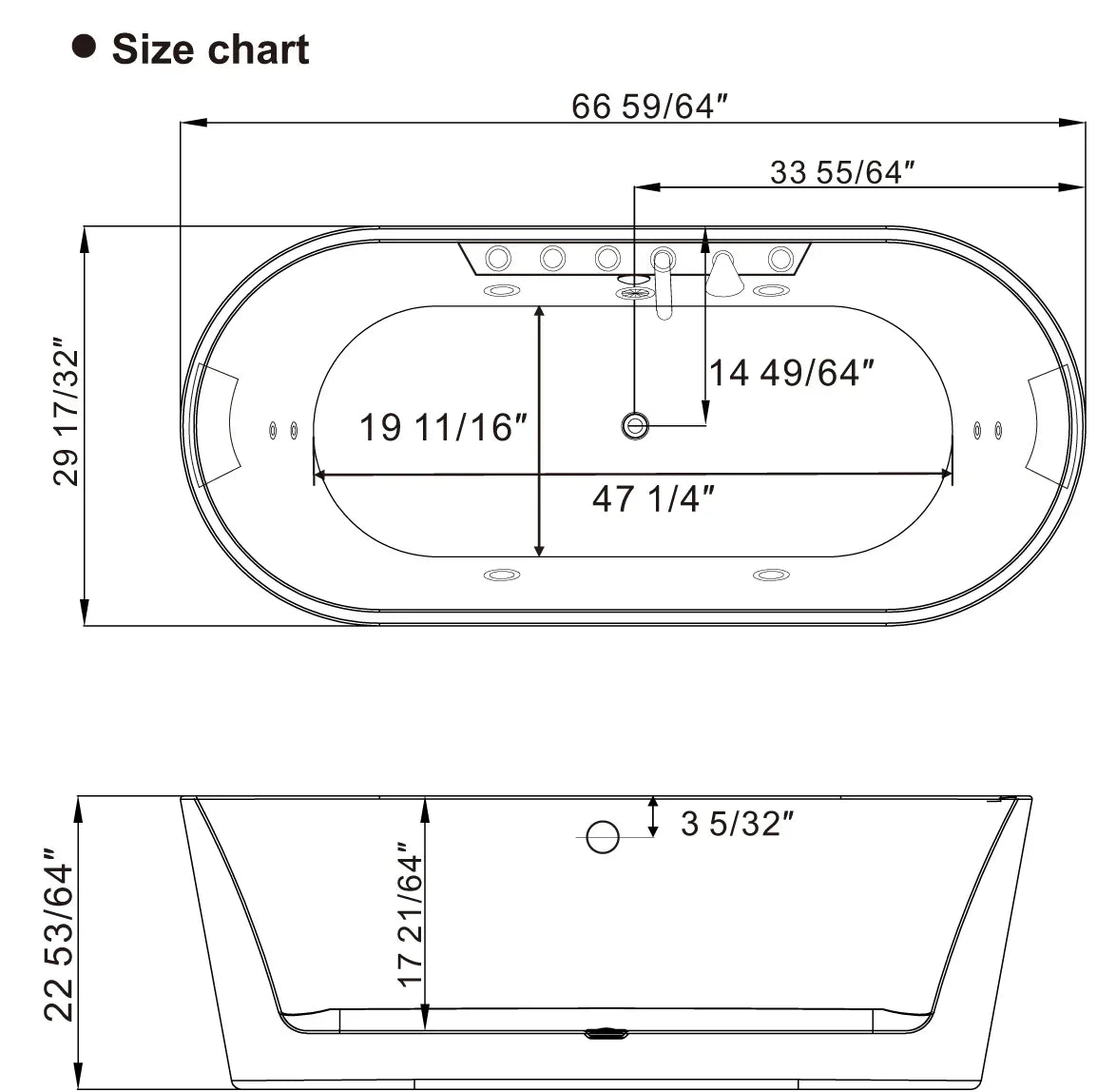 Empava 67-Inch Whirlpool Acrylic Freestanding Bathtub (EMPV-67AIS01)