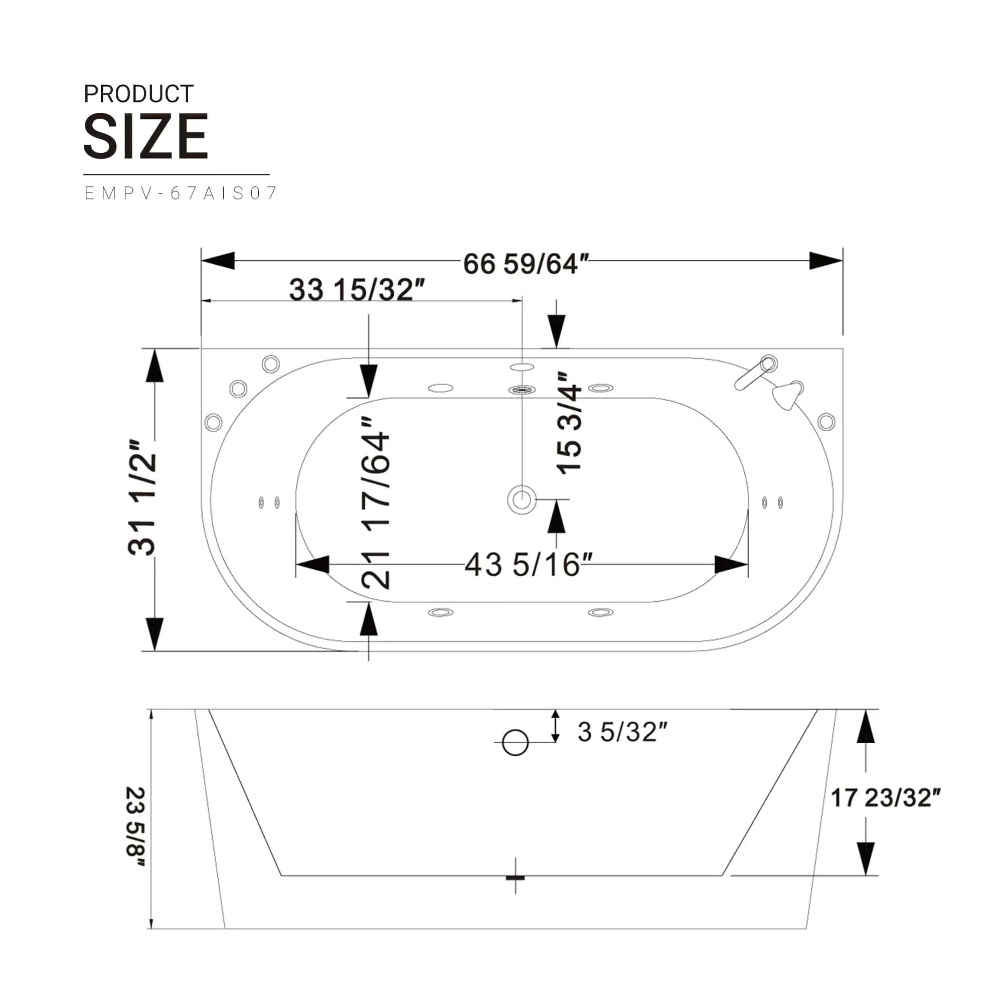 Empava 67-Inch Whirlpool Freestanding Acrylic Bathtub (EMPV-67AIS07)