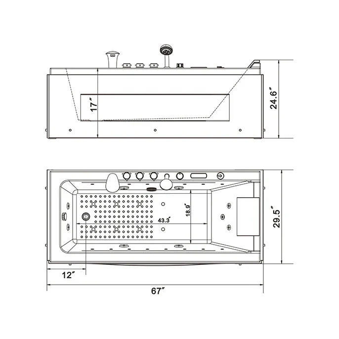 Empava 67-Inch Whirlpool Rectangular Bathtub (EMPV-67JT351LED)