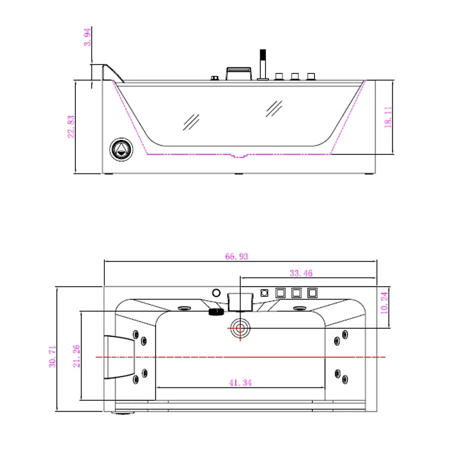 Empava 67-Inch Whirlpool Rectangular Bathtub (EMPV-67JT408LED)