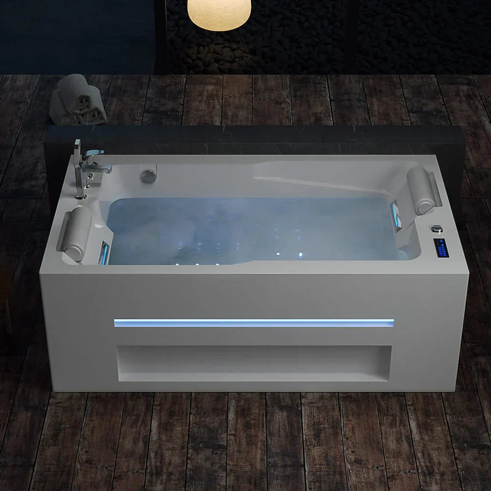 Empava 71-Inch Alcove Massage Inline Heater 2-Person LED Tub With Left Drain (EMPV-71JT802)