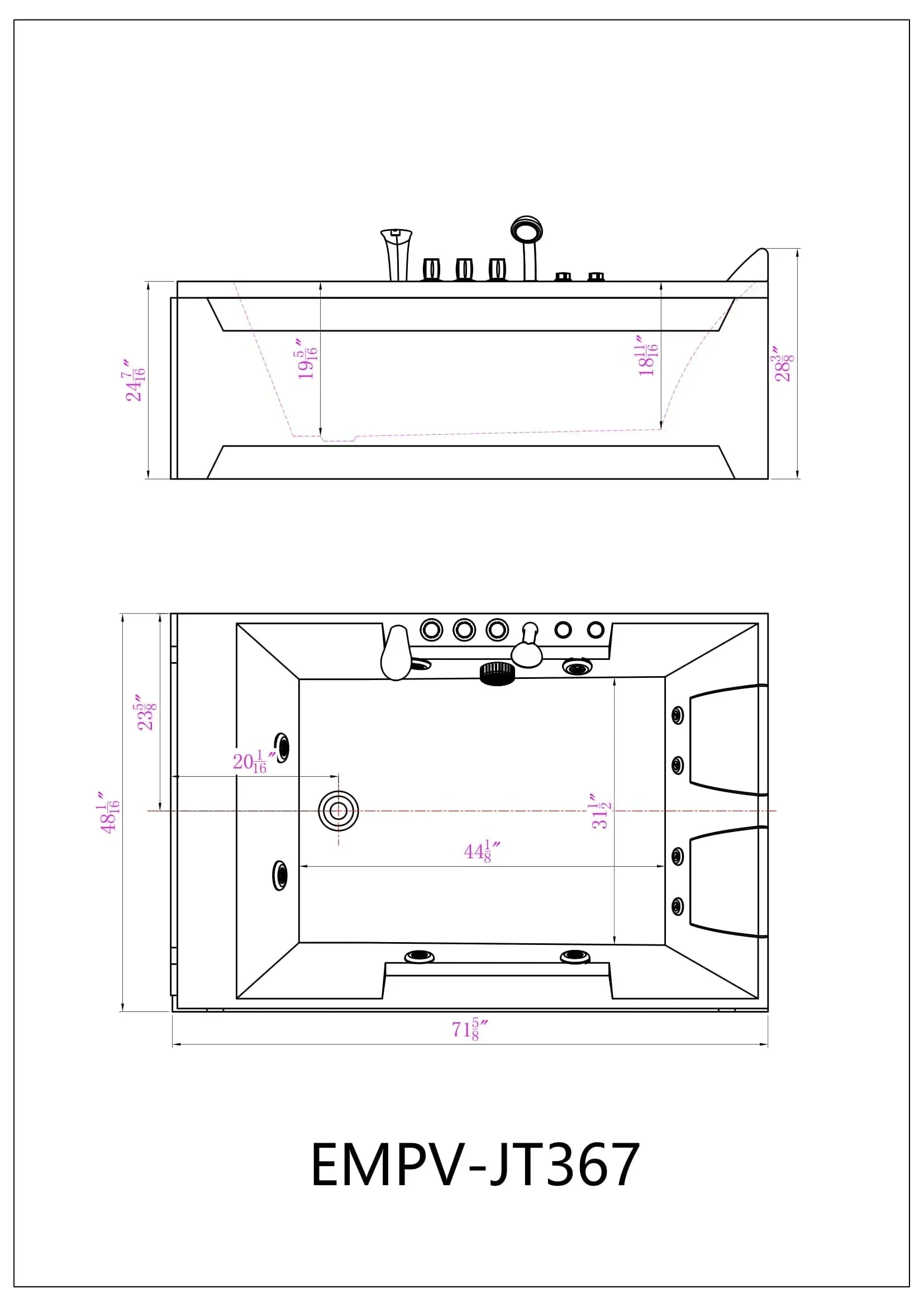 Empava 72-Inch Whirlpool Rectangular Bathtub (EMPV-72JT367LED)