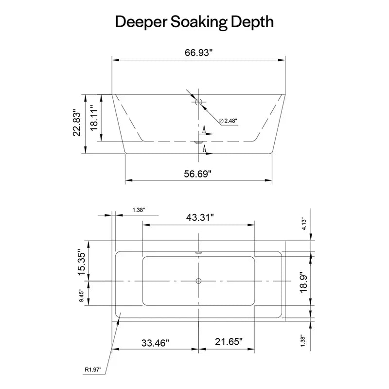 Empava 67-Inch Freestanding Soaking Tub with Center Drain (EMPV-67FT1516)