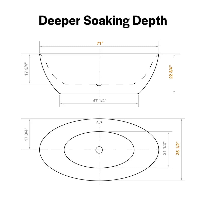 Empava 71-Inch Freestanding Soaking Tub with Center Drain (EMPV-71FT1503)