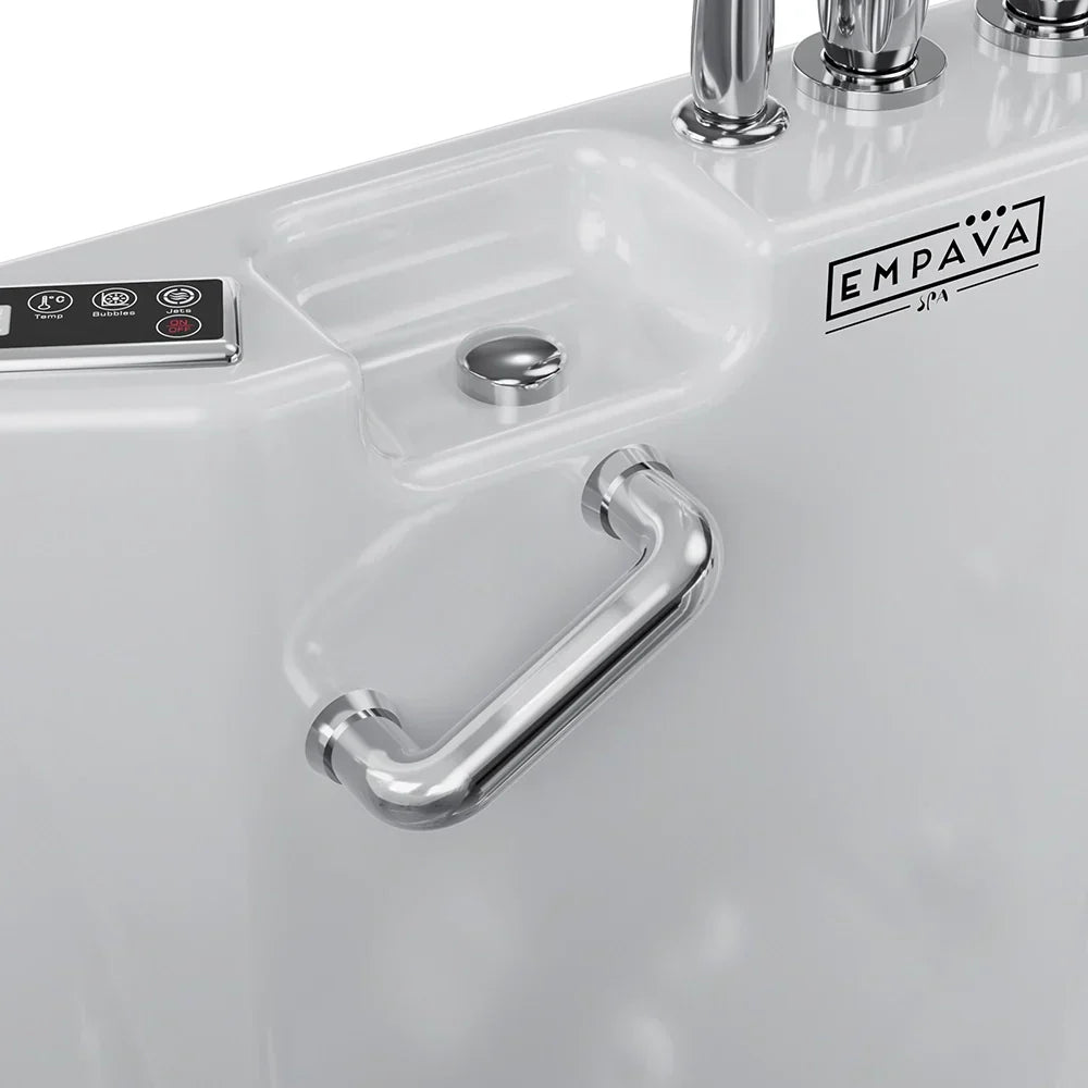 Empava 54-Inch Alcove Inline Heater Whirlpool Walk-in Tub 2.0 Upgraded with Right Drain (EMPV-54WIT08)