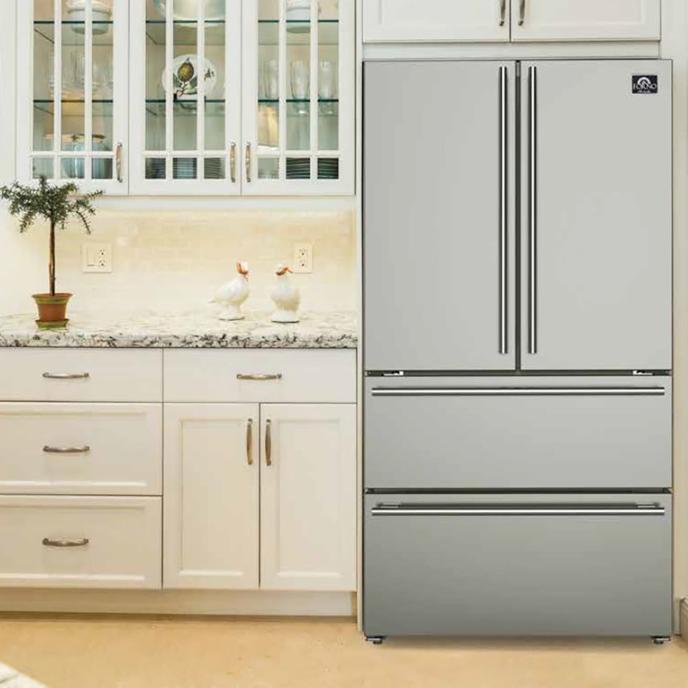 FORNO Appliance Package - 48" Gas Range, Range Hood, 36" Refrigerator, AP-FFSGS6244-48-16
